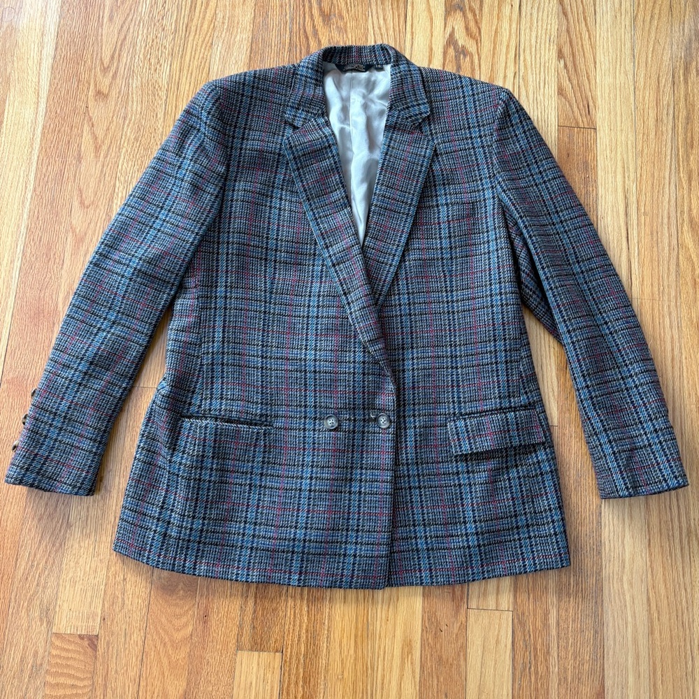 Vintage 80s Multicolor Houndstooth Wool Blazer Union Made